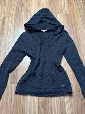 Y2K Roxy Black Hooded V-Neck Knit Pullover